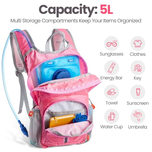 Shinylin 2 Pcs Kids Hydration Backpack with 1.5l Water Bladder Lightweight Kids Hiking Backpack Water Rucksack for Boys Girls Climbing Running(Blue, Purple) - Image 4