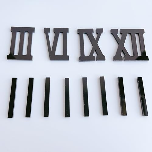 NUORUI NUO RUI 12 Pcs Roman Numerals Mirror Gold Digits and Dashes for DIY a Wall Clock (Black)  - Image 2