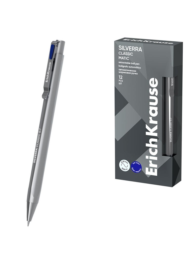 ErichKrause قلم حبر جاف قابل للسحب فضي كلاسيكي 12 قطعة 0.7 مم حبر أزرق - Image 3