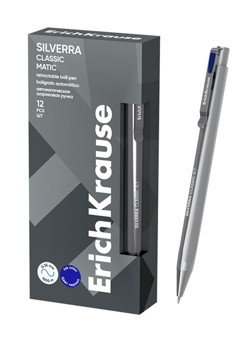 ErichKrause قلم حبر جاف قابل للسحب فضي كلاسيكي 12 قطعة 0.7 مم حبر أزرق - Image 1