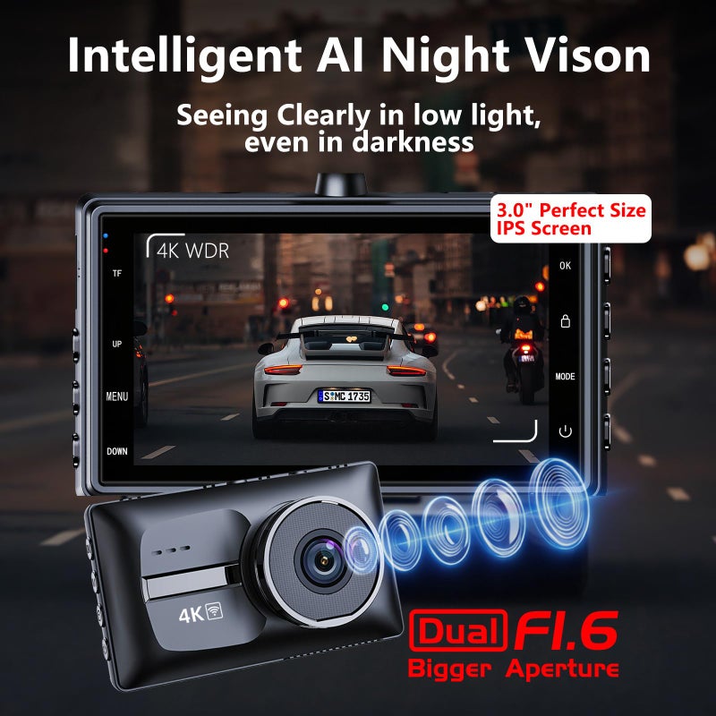 Pahaa X18 4K Dual Dash Cam Front and Rear, Free 64GB Card Support 256G Max, 5.8G WiFi - up to 20MB/s Fastest Download Speed with App, 4K 2160P/FHD Dash Camera, 3" IPS, G-Sensor,24H Parking Mode - Image 4