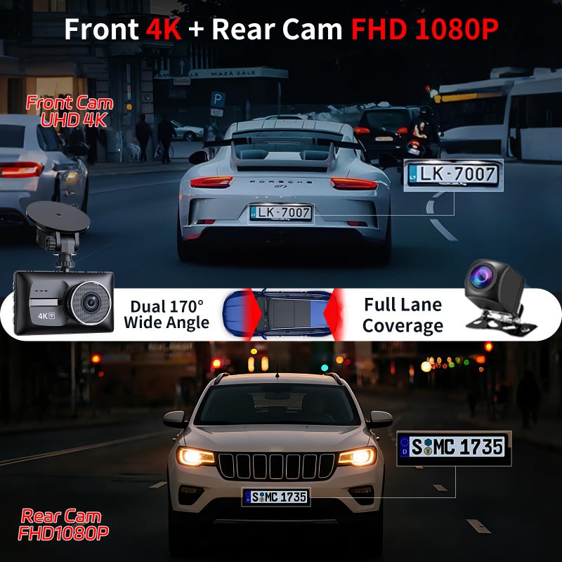Pahaa X18 4K Dual Dash Cam Front and Rear, Free 64GB Card Support 256G Max, 5.8G WiFi - up to 20MB/s Fastest Download Speed with App, 4K 2160P/FHD Dash Camera, 3" IPS, G-Sensor,24H Parking Mode - Image 3