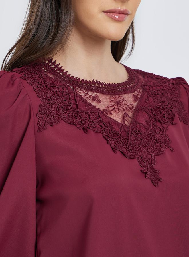 Styli Lace Insert Balloon Sleeve Blouse - Image 4