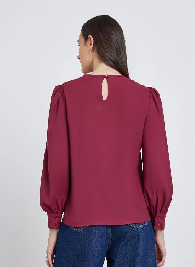 Styli Styli Lace Insert Balloon Sleeve Blouse