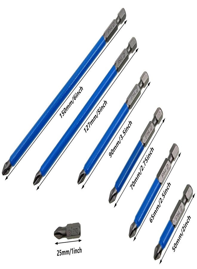 أكس أم أتش أف مجموعة رؤوس مفكات براغي فيليبس مغناطيسية مانعة للانزلاق من XMHF، 7 قطع PH2، لأداة مفك الصدمات الكهربائية، ساق سداسية 1/4، 25 مم - 150 مم - Image 2