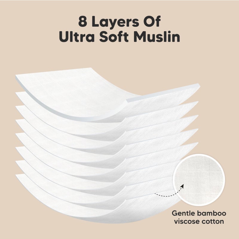 KeaBabies 5-Pack Muslin Burp Cloths Baby Boy, Girl - Very Absorbent Baby Burp Cloth Rags, 8-Layers Viscose Derived from Bamboo Cotton Muslin Towel, Super Soft Spit Up Rags, No Shrink Washcloths (Soft White) - Image 4