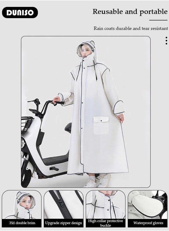DUNISO Rain Coat, Reusable Rain Ponchos for Adult, Off-white EVA Waterproof Rain Coat, Rain Wear for Adults with Hood and Drawstring, Packable Waterproof Raincoat for Biking Outdoor Working Camping  - Image 2