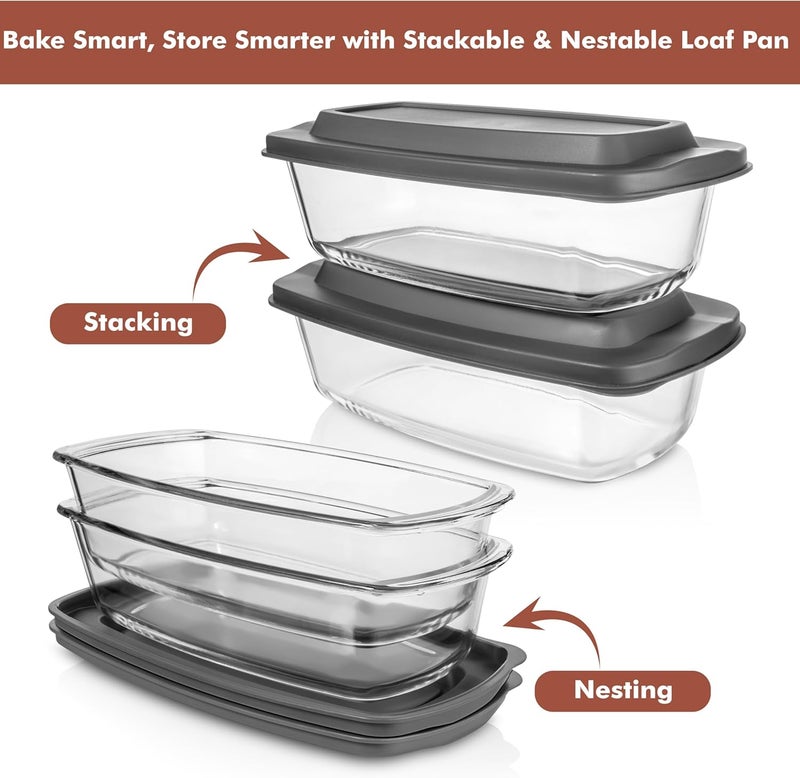 Razab LARGE 7.6 Cups/1800 ML/1.9 Qt Glass Loaf Pan with Lids (Set of 2) - Meatloaf Pan BPA free Airtight Lids Grip Handle Easy Carry, Microwave and Oven Safe - Loaf Pans For Baking Bread, Cakes - Image 4