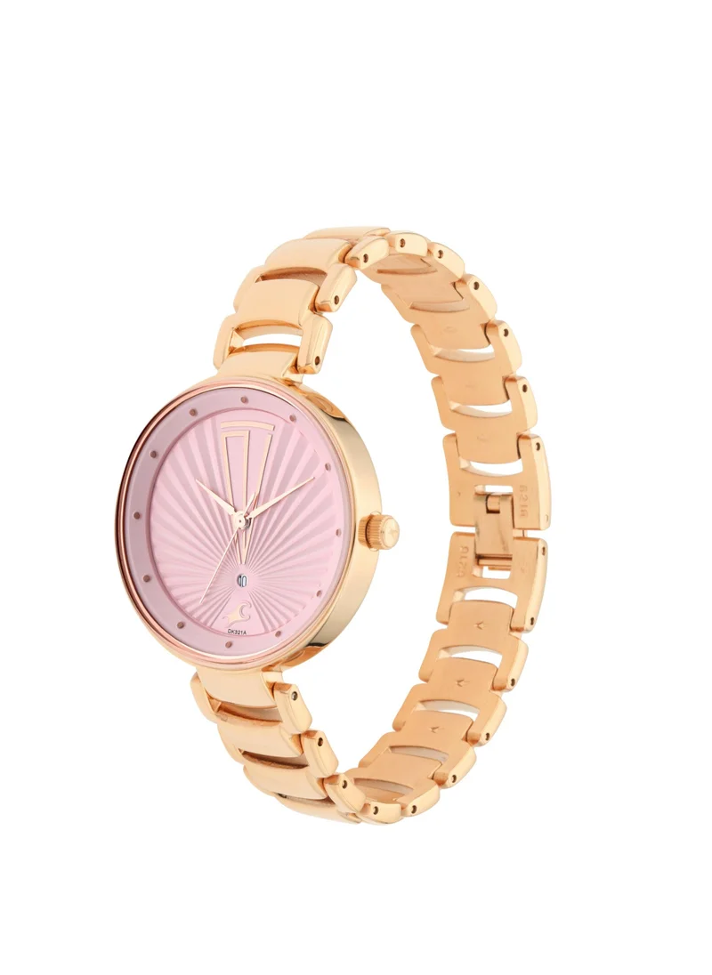 fastrack Fastrack Ruffles Quartz Analog with Date Pink Dial Stainless Steel Strap Watch for Girls