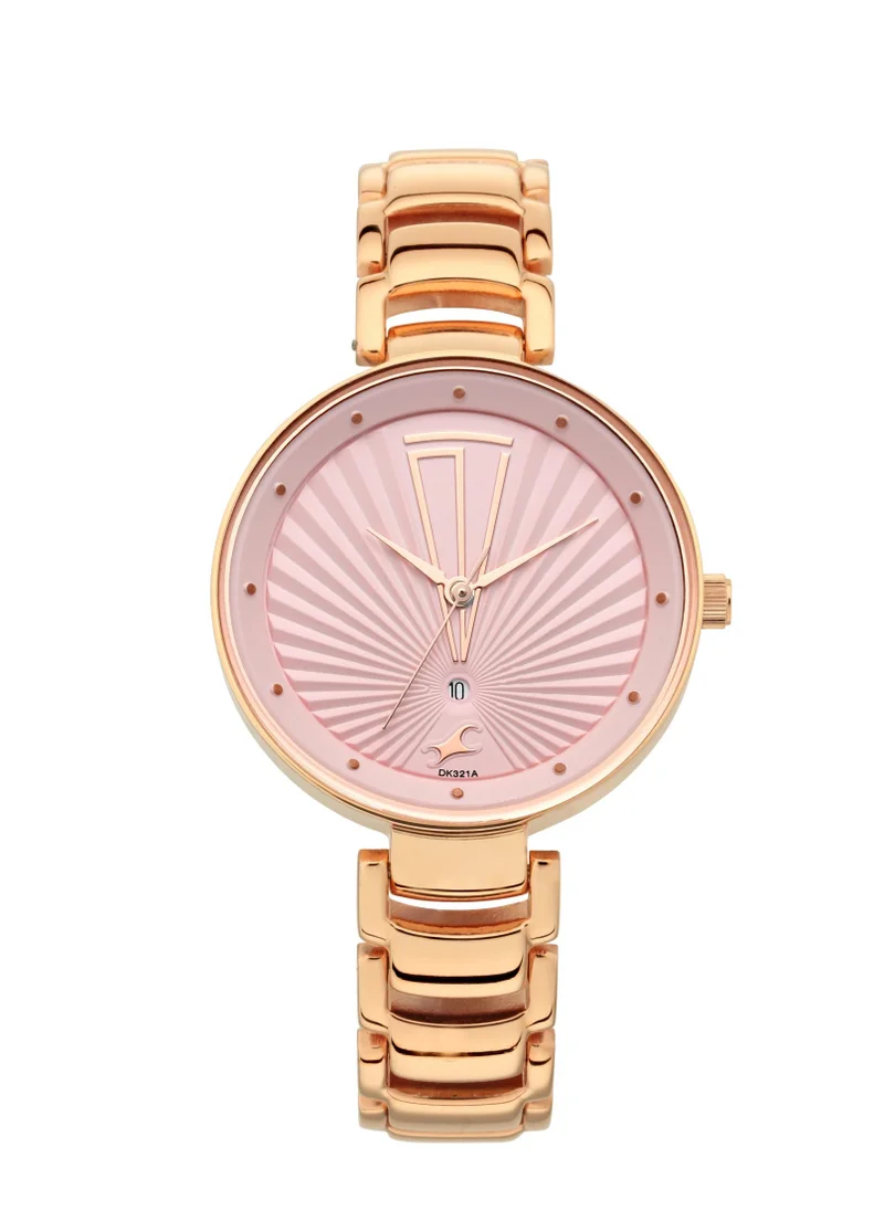 fastrack Fastrack Ruffles Quartz Analog with Date Pink Dial Stainless Steel Strap Watch for Girls