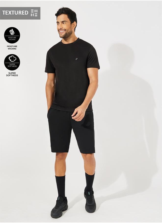 Styli Textured T-Shirt & Shorts Sports Fitness Suit Set  - Image 1