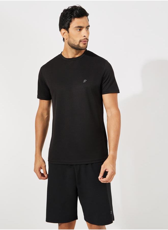 Styli Textured T-Shirt & Shorts Sports Fitness Suit Set  - Image 2