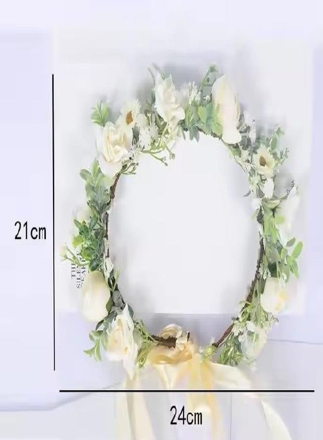 GODFLY Boho Floral Crown Headband for Bridesmaids Bride Girls, Wedding Hair Accessory with Multicolor Flowers, Traditional Gajra Tiara for Sangeet Haldi Mehendi Ceremony, Party Headpiece - Image 4
