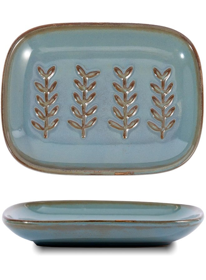 HighHerz Aesthetic Ceramic Soap Dish for Shower, Soap Holder with Raised Relief, Shower Soap Dish for Shampoo Bar Or Sponge, Soap Saver for Bathroom, Kitchen, Sink, Decorative Soap Tray (Blue) - Image 1