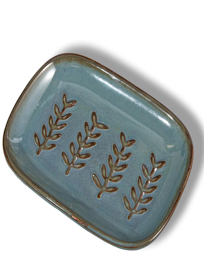 HighHerz Aesthetic Ceramic Soap Dish for Shower, Soap Holder with Raised Relief, Shower Soap Dish for Shampoo Bar Or Sponge, Soap Saver for Bathroom, Kitchen, Sink, Decorative Soap Tray (Blue) - Image 2