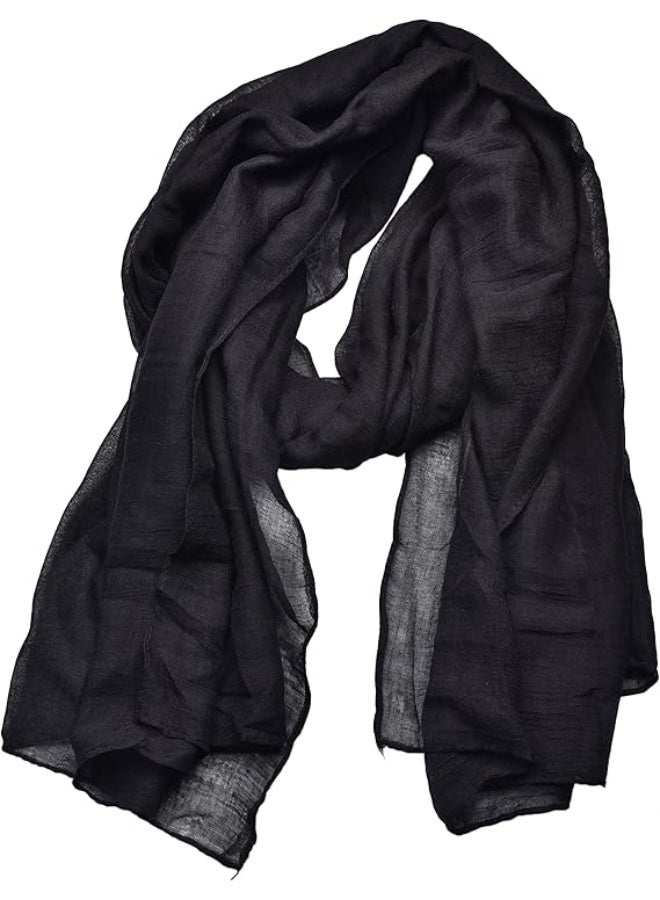 آي إس آي وشاح قطني خفيف الوزن للنساء، شال ناعم وعصري، ملفوف بأناقة (أسود) - Image 4