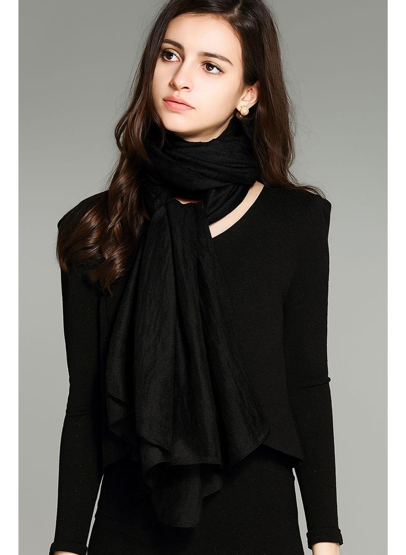 آي إس آي وشاح قطني خفيف الوزن للنساء، شال ناعم وعصري، ملفوف بأناقة (أسود) - Image 1
