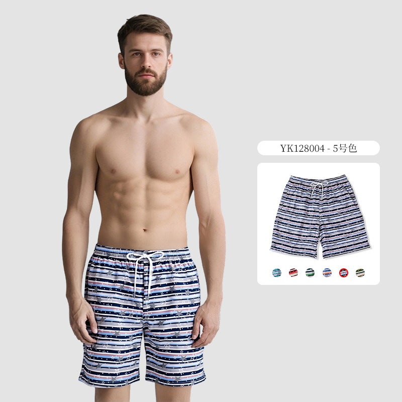 New Men''s Quarter-Striped Quick-Drying Swimming Trunks with Lace-Up Lining, Loose Casual Men''s Shorts, Size Beach Pants - Image 1