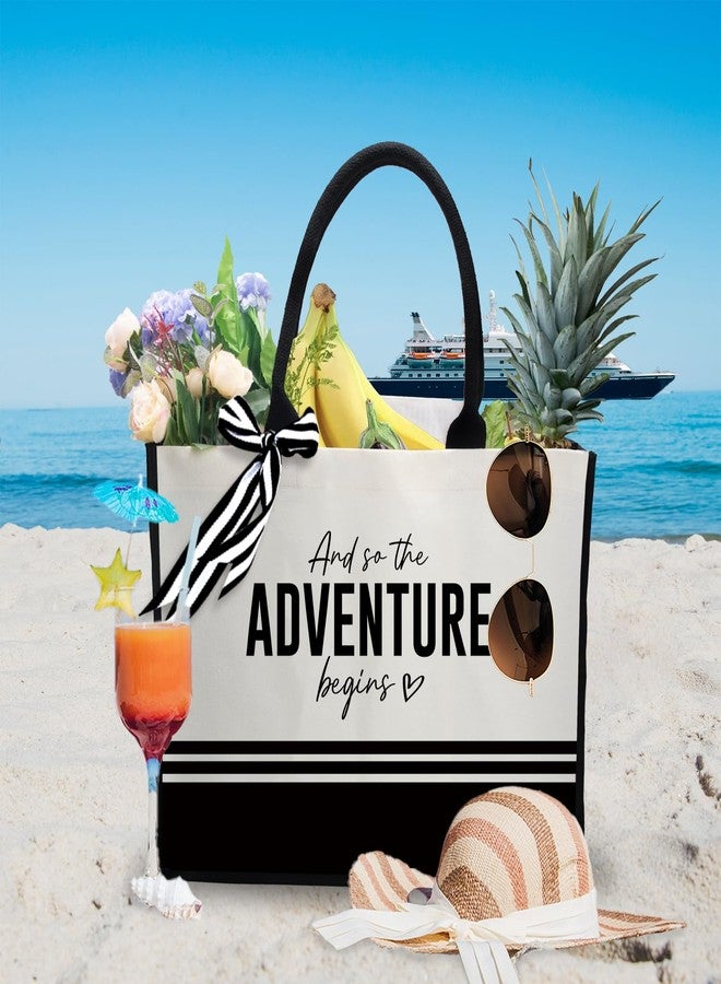 MQPPKJ Engagement Gift, Canvas Tote Bag, Bridal Shower Gifts for Bride Tote Bags, Wedding Bride Gifts Shoulder Bags (Adventure Begins, Black&White) - Image 3