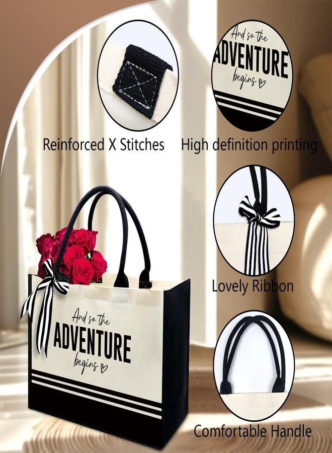 MQPPKJ Engagement Gift, Canvas Tote Bag, Bridal Shower Gifts for Bride Tote Bags, Wedding Bride Gifts Shoulder Bags (Adventure Begins, Black&White) - Image 5