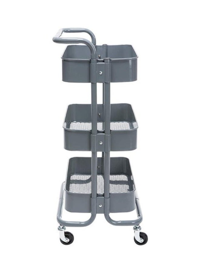 Rolling Cart Organizer, Metal, Three-Tier Shelves, Grey, 87x37x45cm - Image 1
