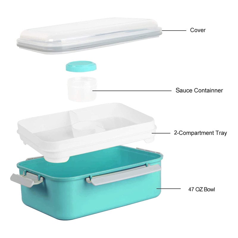 shopwithgreen 3 Pack Salad Lunch Box Food Storage Containers  47oz Bento Box To Go Container with Lids  Meal Prep Containers with Removable Tray & Dressing Pots for Kids and Adults  Reusable and Microwave Safe - Image 2