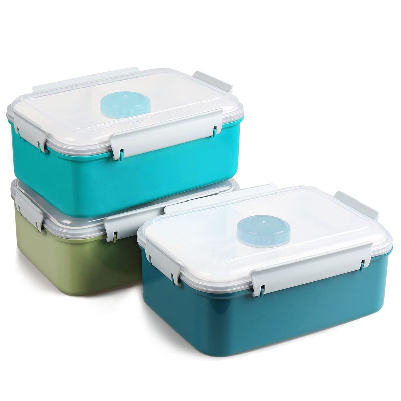shopwithgreen 3 Pack Salad Lunch Box Food Storage Containers  47oz Bento Box To Go Container with Lids  Meal Prep Containers with Removable Tray & Dressing Pots for Kids and Adults  Reusable and Microwave Safe - Image 1