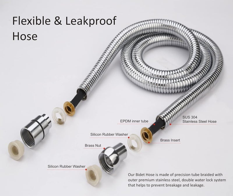 METWIN Jet Spray Pipe For Toilet Flexible Pipe For Hand ShowerShower Pipe For BathroomGeyser Pipe Set Health Faucet Tube Hose Pipe Chrome Finish 304 Grade Flexible Shower Hose Pipe 15 Meter - Image 5