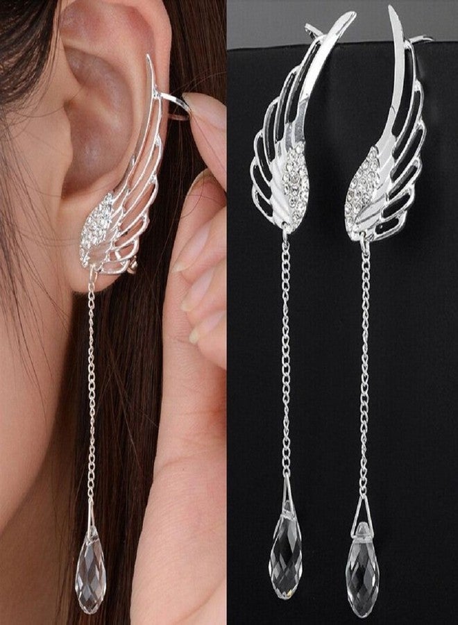 Ruvee Angel Wing Long Drop Earrings for Women - Crystal Chain Dangle Earrings, Lightweight Boho Fashion Jewelry - Image 5