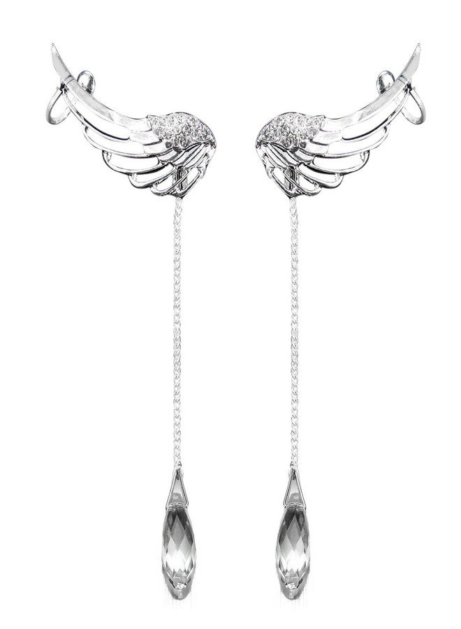 Ruvee Angel Wing Long Drop Earrings for Women - Crystal Chain Dangle Earrings, Lightweight Boho Fashion Jewelry - Image 2