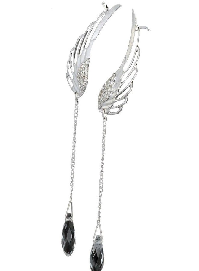 Ruvee Angel Wing Long Drop Earrings for Women - Crystal Chain Dangle Earrings, Lightweight Boho Fashion Jewelry - Image 3