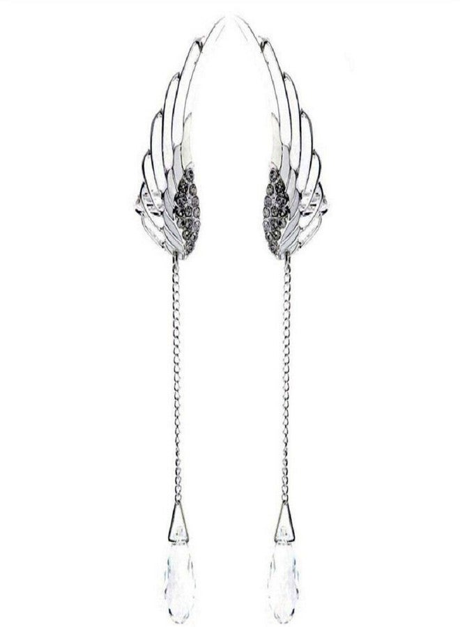 Ruvee Angel Wing Long Drop Earrings for Women - Crystal Chain Dangle Earrings, Lightweight Boho Fashion Jewelry - Image 1