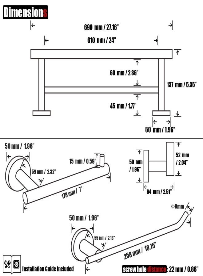 JQK Bathroom Hardware Set, 5-Piece Bath Accessories Set Champagne Bronze Wall Mount Includes 24 in Towel Bar, 9 in HT Bar, TP Holder, Towel Hook x 2, BAS105-CB - Image 2