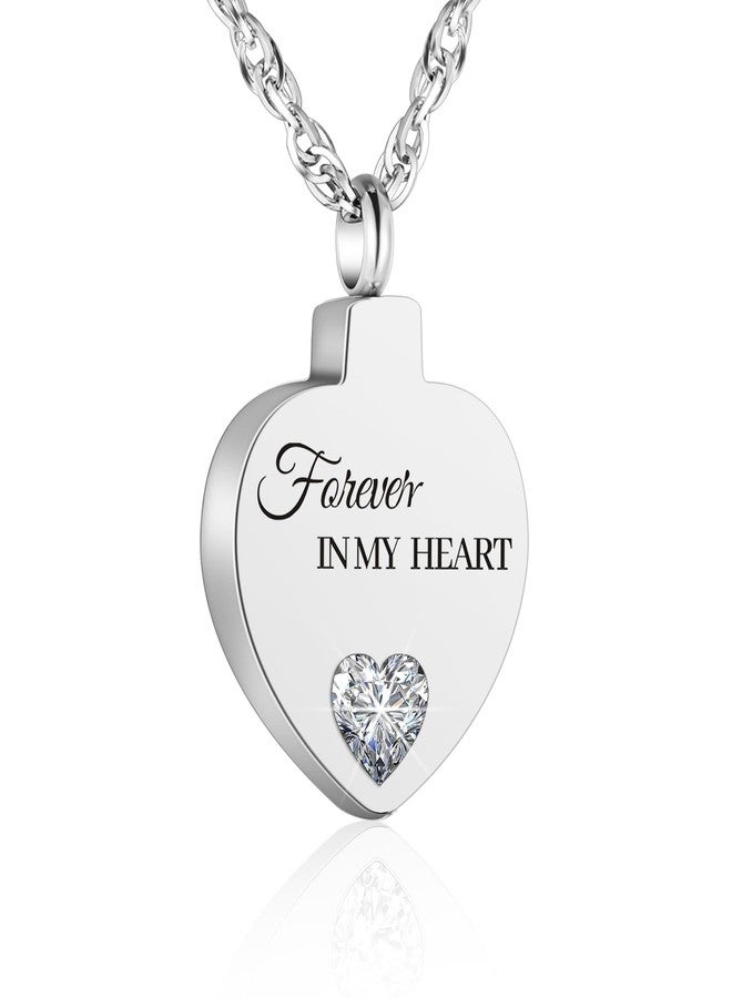 XIUDA Crystal Cremation Urn Necklace for Ashes Keepsake Birthstone Cremation Jewelry Heart Ashes Necklace for Women Stainless Steel Memorial Pendant - Forever In My Heart - Image 1
