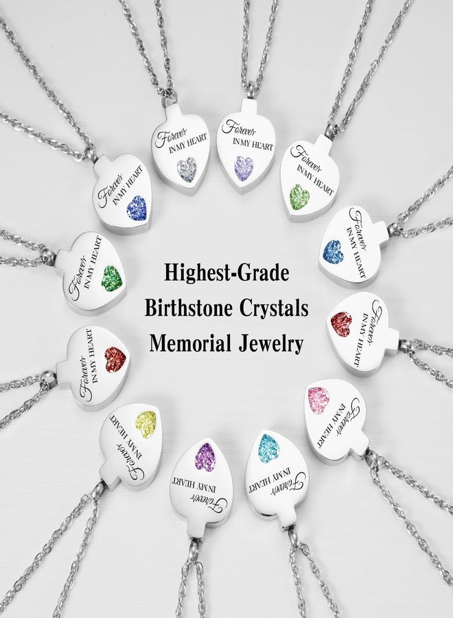 XIUDA Crystal Cremation Urn Necklace for Ashes Keepsake Birthstone Cremation Jewelry Heart Ashes Necklace for Women Stainless Steel Memorial Pendant - Forever In My Heart - Image 5