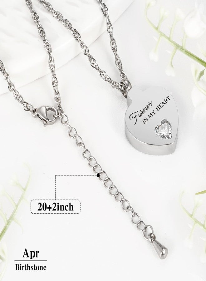 XIUDA Crystal Cremation Urn Necklace for Ashes Keepsake Birthstone Cremation Jewelry Heart Ashes Necklace for Women Stainless Steel Memorial Pendant - Forever In My Heart - Image 3