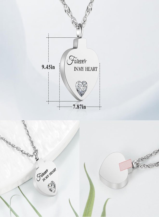 XIUDA Crystal Cremation Urn Necklace for Ashes Keepsake Birthstone Cremation Jewelry Heart Ashes Necklace for Women Stainless Steel Memorial Pendant - Forever In My Heart - Image 2