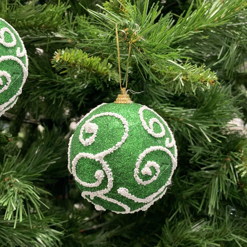 allgala allgala 12 Pack 3 Inch Christmas Tree Ornament Balls-Glitter Decorated Foam Large Xmas Ball-Green  - Image 3