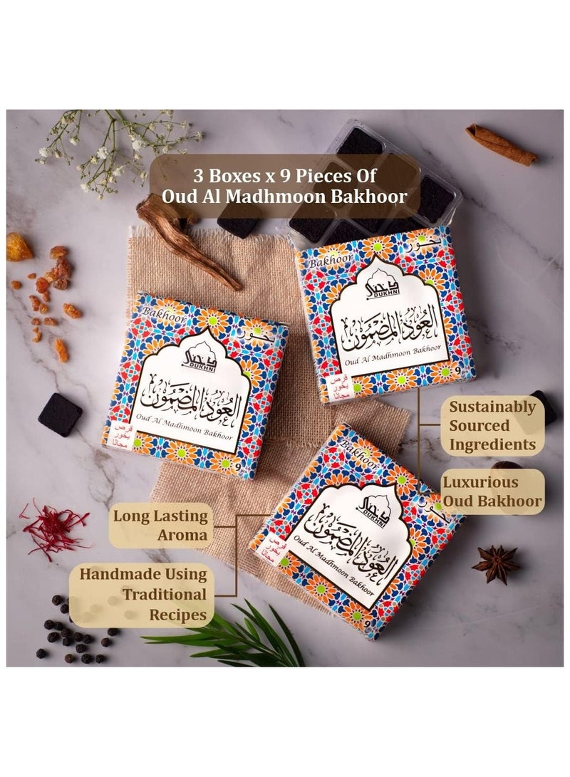 Dukhni Oud Al Madhmoon Bakhoor | 3 boxes x 9 Piece each | Arabic Bakhoor Incense | Rose Oud Blend | Perfect for Prayer Time | To Relax & Meditate | Handmade Traditional recipe - Image 4