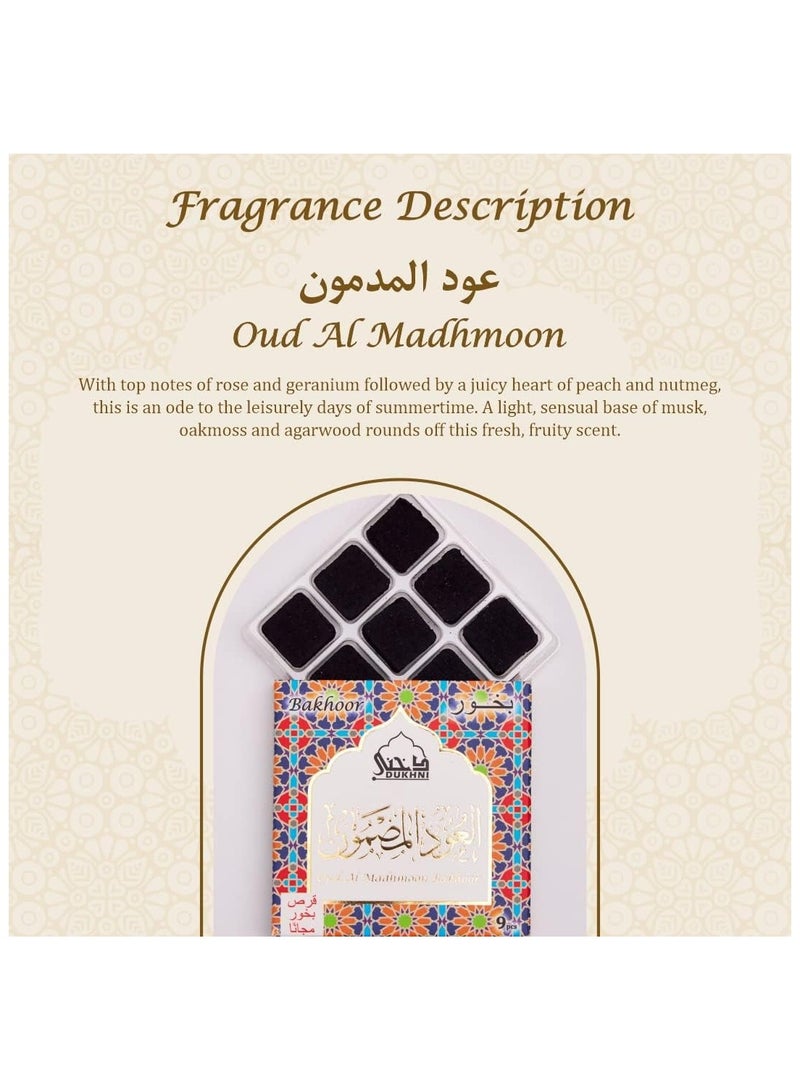 Dukhni Oud Al Madhmoon Bakhoor | 3 boxes x 9 Piece each | Arabic Bakhoor Incense | Rose Oud Blend | Perfect for Prayer Time | To Relax & Meditate | Handmade Traditional recipe - Image 3