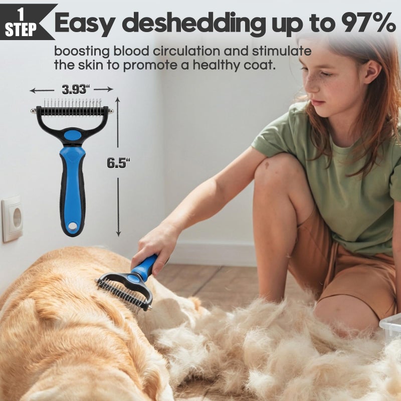 Bonteck Dog Slicker Brush for Dogs Grooming Kit 4PCS | Large Dog Brush for Goldendoodles Poodles Doodles | Long Pin Haired Brush | Poodle Brushes and Comb (Blue) - Image 4