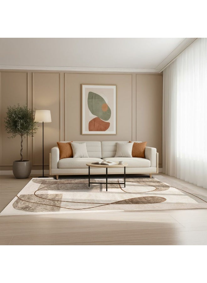DANUBE HOME Harmony Modern Abstracts Rug | Washable Modern Rugs Style | Polypropylene + Polyester Area Rug Floor Covering | Indoor Carpet For Living Room Dining Bedroom 240X340cm-Cream - Image 2