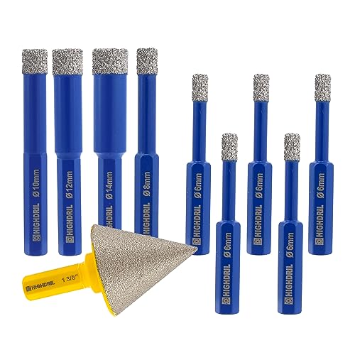 HIGHDRIL Diamond Hole Saw Kit - (6/6/6/6/6/8/10/12/14mm+35mm Hex Chamfer) Diamond Core Drill Bit Set for Porcelain Ceramic Granite Marble Hard Materials - Image 1