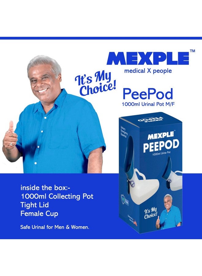 MEXPLE Unisex Peepod Urinal Pot | Pee Funnel | Portable & Safe Medical Grade Urine Pot With Female Cup Â - 1000ML | Urine Bottle For bed Patients | For Women & Men - White - Image 2