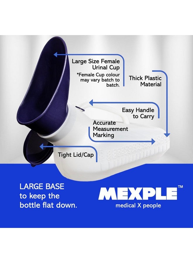 MEXPLE Unisex Peepod Urinal Pot | Pee Funnel | Portable & Safe Medical Grade Urine Pot With Female Cup Â - 1000ML | Urine Bottle For bed Patients | For Women & Men - White - Image 3