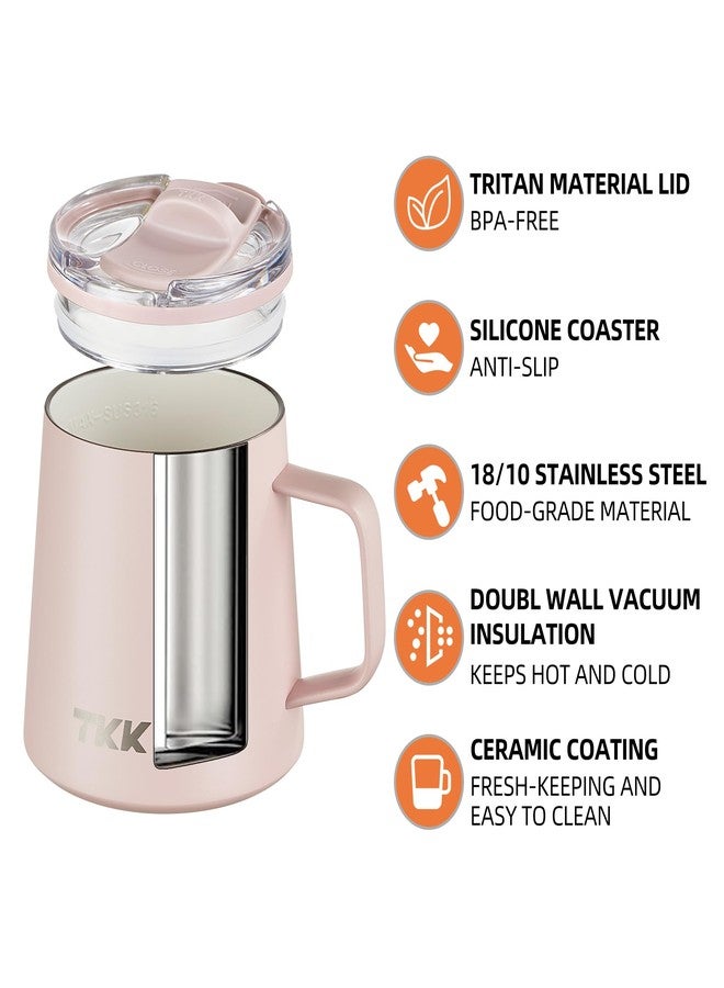 تي ك ك كوب قهوة معزول من TKK سعة 12 أونصة، بمقبض، مطلي بالسيراميك، غطاء منزلق قابل للفصل، مصنوع من الفولاذ المقاوم للصدأ، جدار مزدوج معزول حرارياً، كوب سفر - Image 4