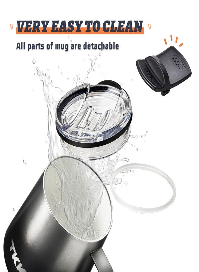 تي ك ك كوب قهوة معزول من TKK سعة 12 أونصة، بمقبض، مطلي بالسيراميك، غطاء منزلق قابل للفصل، مصنوع من الفولاذ المقاوم للصدأ، جدار مزدوج معزول حرارياً، كوب سفر - Image 2