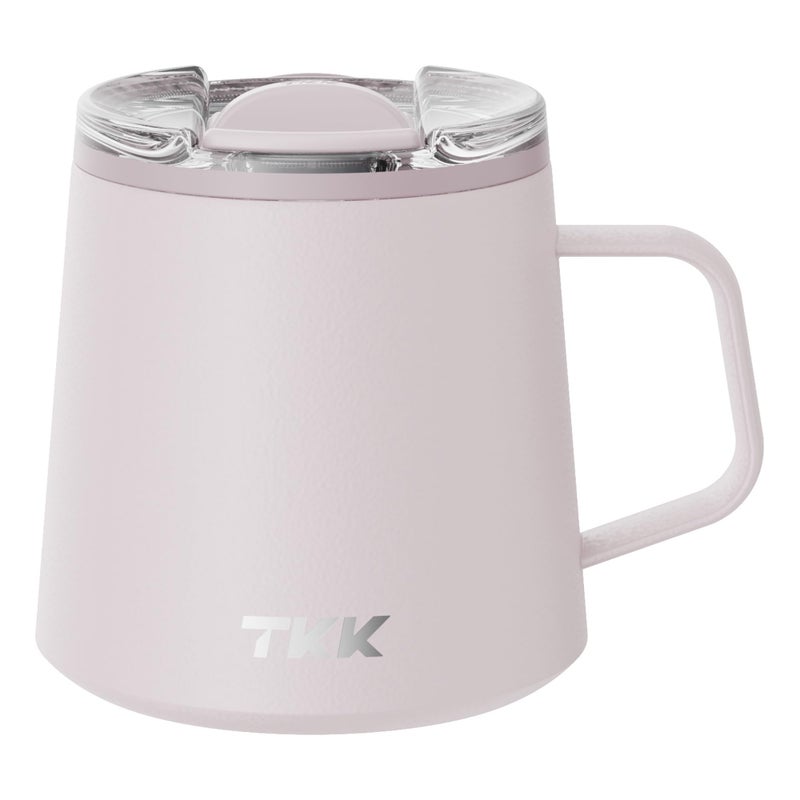 تي ك ك كوب قهوة معزول من TKK سعة 12 أونصة، بمقبض، مطلي بالسيراميك، غطاء منزلق قابل للفصل، مصنوع من الفولاذ المقاوم للصدأ، جدار مزدوج معزول حرارياً، كوب سفر - Image 1