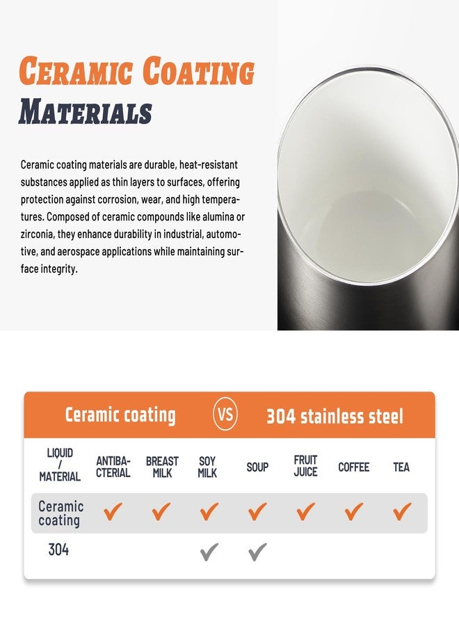 تي ك ك كوب قهوة معزول من TKK سعة 12 أونصة، بمقبض، مطلي بالسيراميك، غطاء منزلق قابل للفصل، مصنوع من الفولاذ المقاوم للصدأ، جدار مزدوج معزول حرارياً، كوب سفر - Image 3