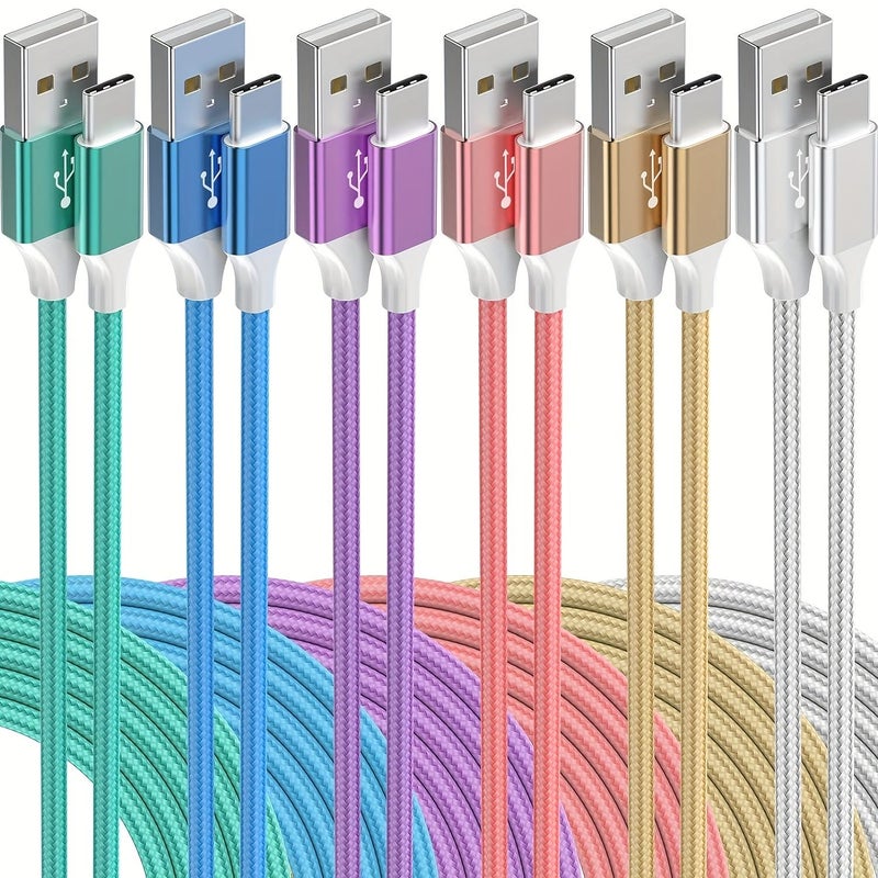 6 Pack USB C Nylon Braided Charging Cable for iPhone 16 Pro Max Samsung Galaxy S24 S23 S22 - Image 1